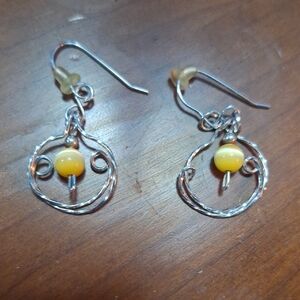 Vintage Silver and Yellow Beaded Earrings